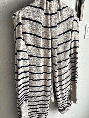BCBGMAXAZRIA Gaby Striped Wrap Cardigan Cream & Blue XS